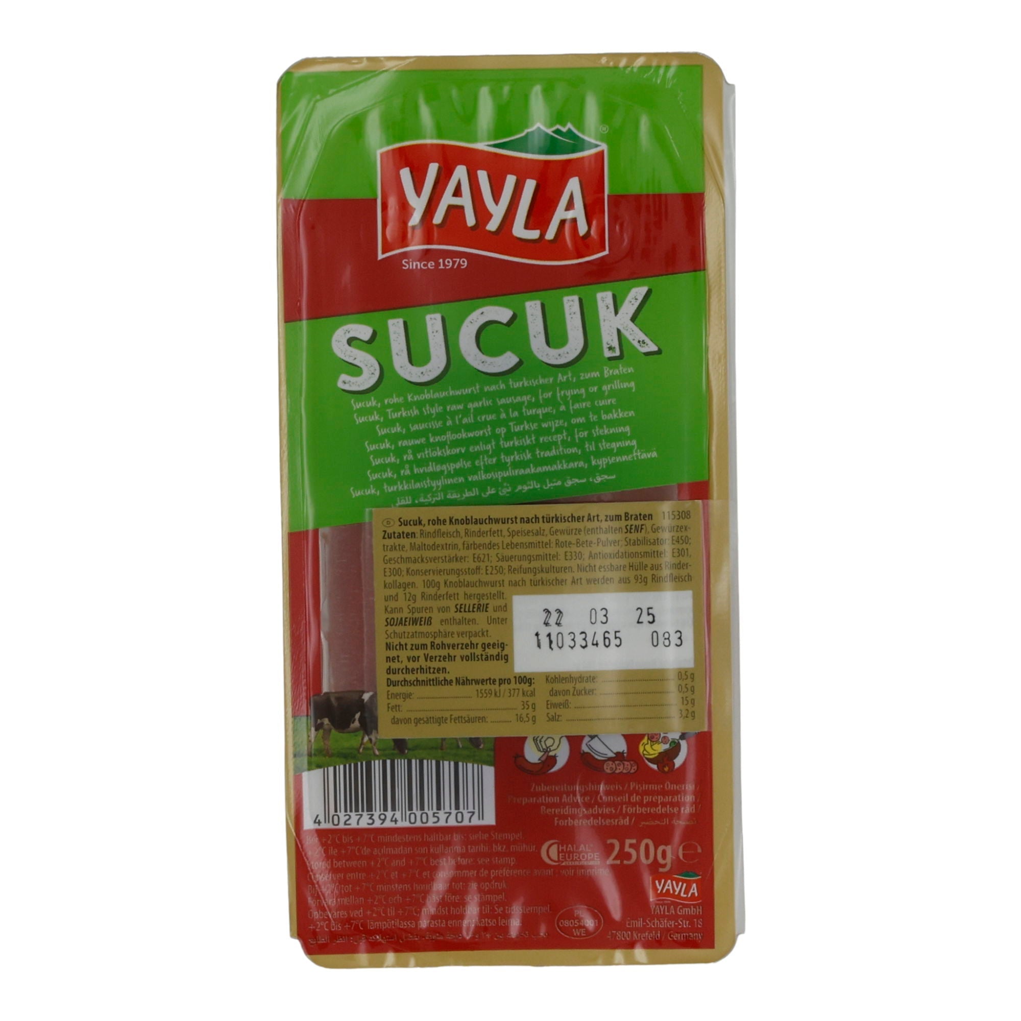 Knoblauchwurst Yayla | Sucuk | Würzig, türkisch | 250 g YAYLA